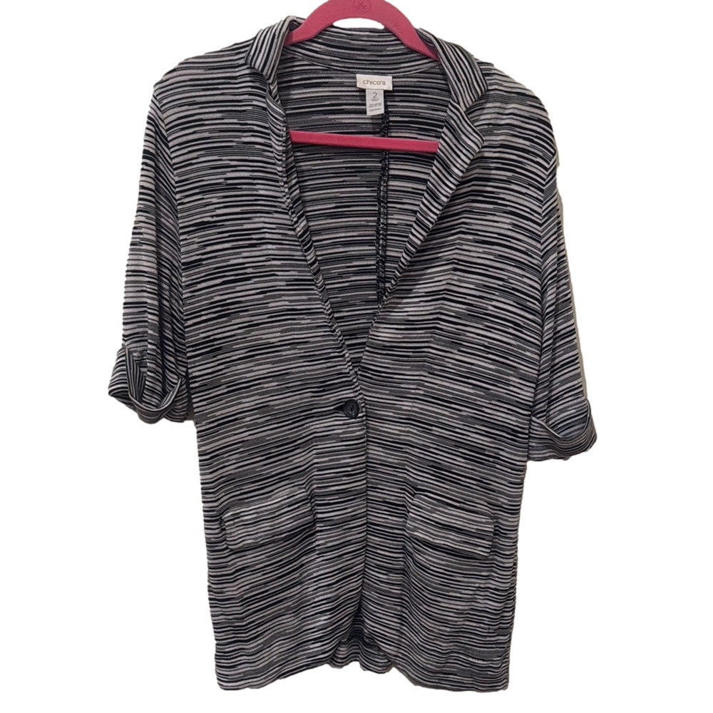 Chicos black/white cardigan, size 2 🔵